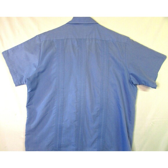 Haband Guayabera Shirt Mens XL Blue Zip Front Embroidered 4 Pocket Short Sleeve - Picture 7 of 10